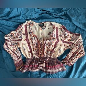 Angie Cream and Red Floral Blouse